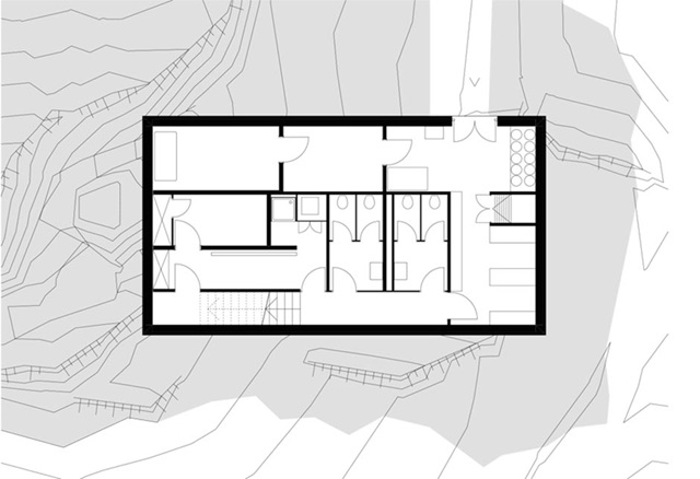 Floor plan of mountain hut on Dachstein Glacier (Architect: Dreiplus Architekten ZT GmbH)