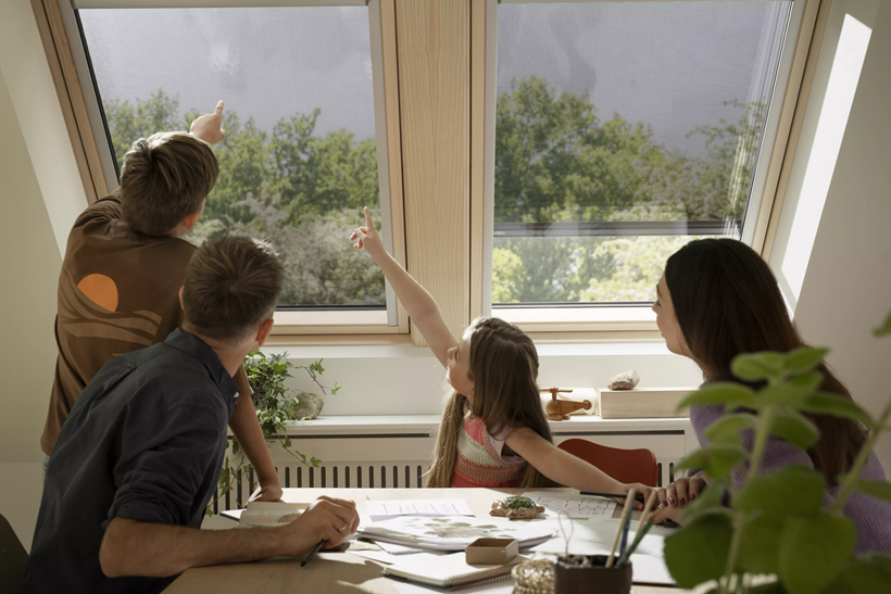 velux jumta logi, ģimene, dzīvojamā istaba, GGU, GLU, MHL, MSL, ainava